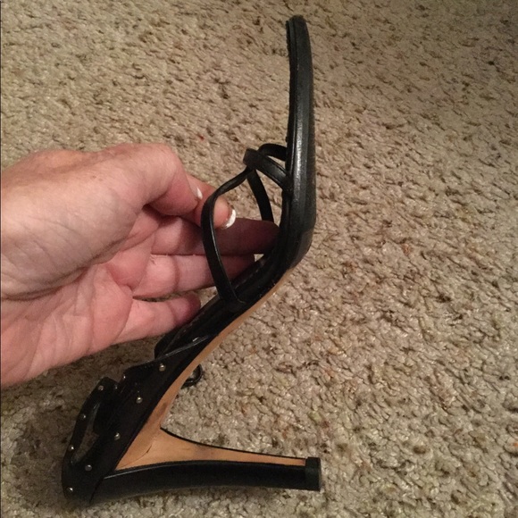 GUCCI STUDDED BLACK LEATHER STRAPPY HEELS SHOES SANDALS, 9 - Picture 9 of 9